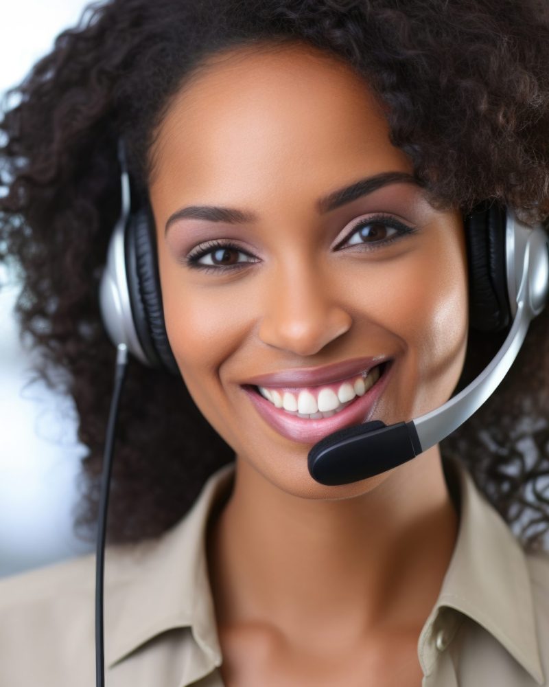 african american telemarketer agent and corporate operator concept